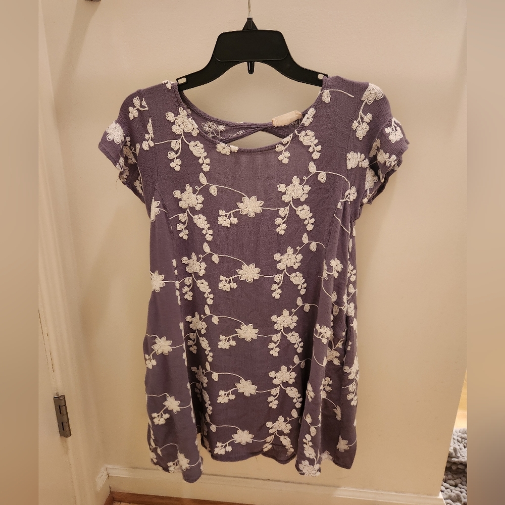 Alter'd State Blue Embroidered Floral Mini Dress with Pockets